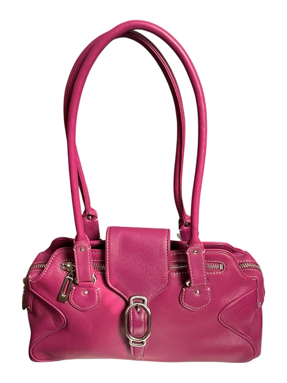Cole Haan Magenta Leather Buckle Flap Closure Satchel Bag